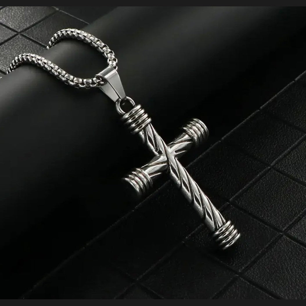 Men’s Vintage Rope Style Stainless Steel Cross Necklace