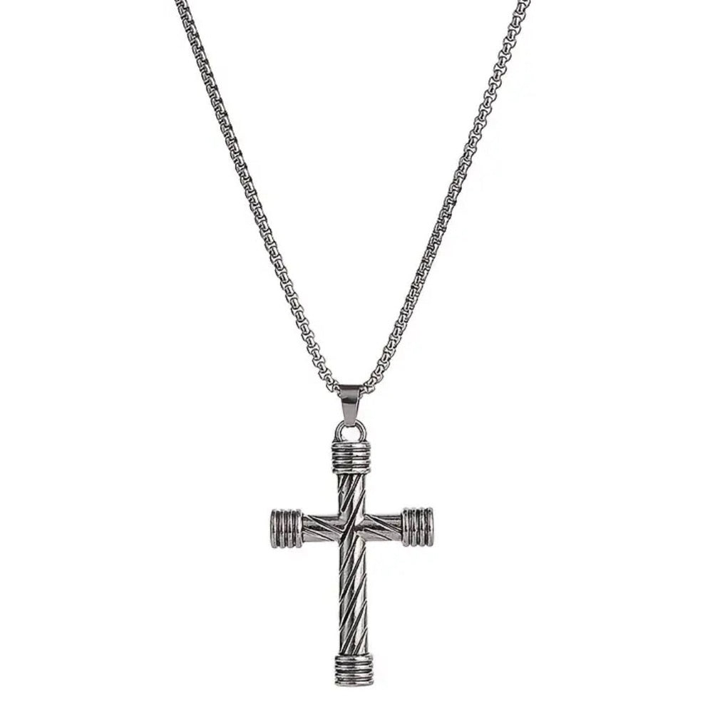 Men’s Vintage Rope Style Stainless Steel Cross Necklace