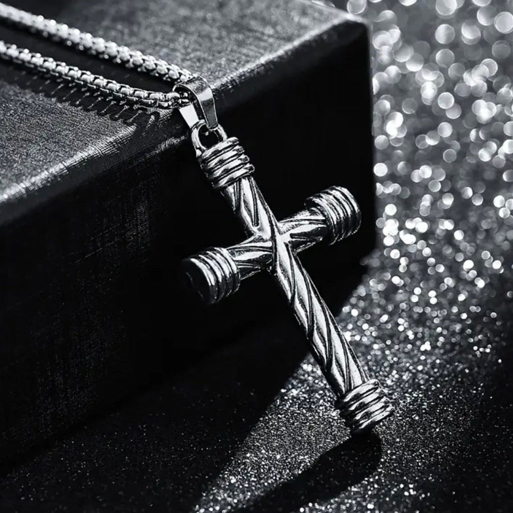 Men’s Vintage Rope Style Stainless Steel Cross Necklace