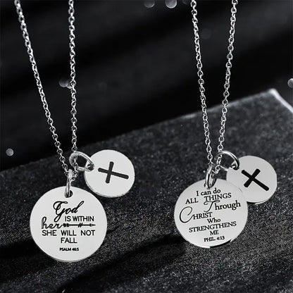 1pc Stainless Steel Double Round Christian Pendants Necklace