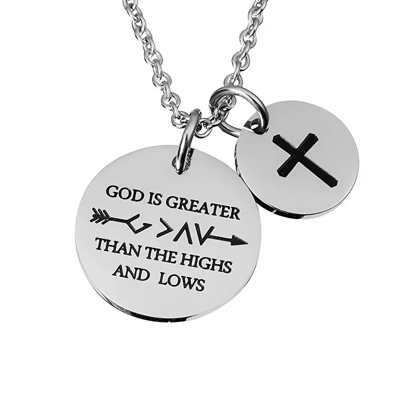 1pc Stainless Steel Double Round Christian Pendants Necklace