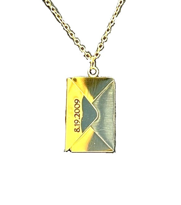 Gold Custom Engraved Stainless Steel Envelope With Letter Necklace