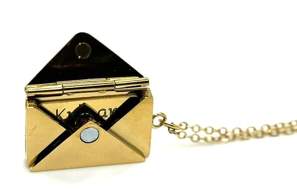 Gold Custom Engraved Stainless Steel Envelope With Letter Necklace