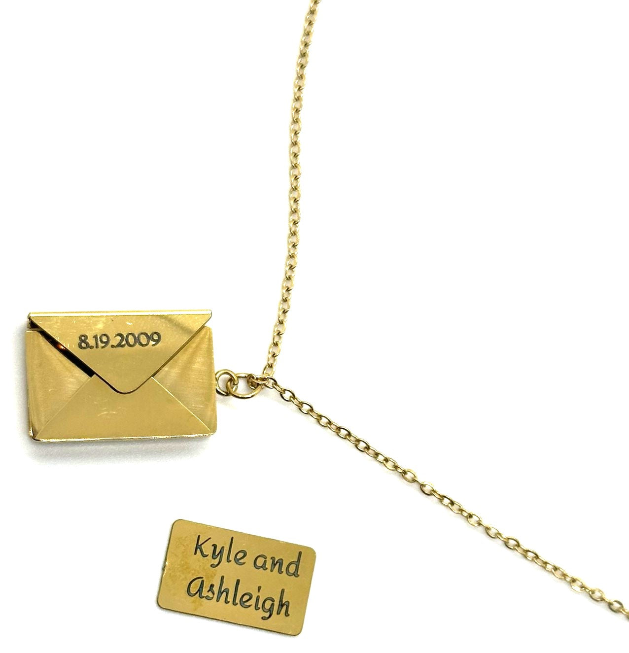 Gold Custom Engraved Stainless Steel Envelope With Letter Necklace