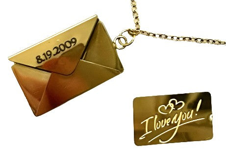 Gold Custom Engraved Stainless Steel Envelope With Letter Necklace