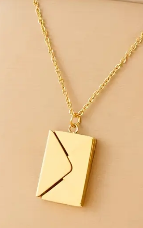 Gold Custom Engraved Stainless Steel Envelope With Letter Necklace