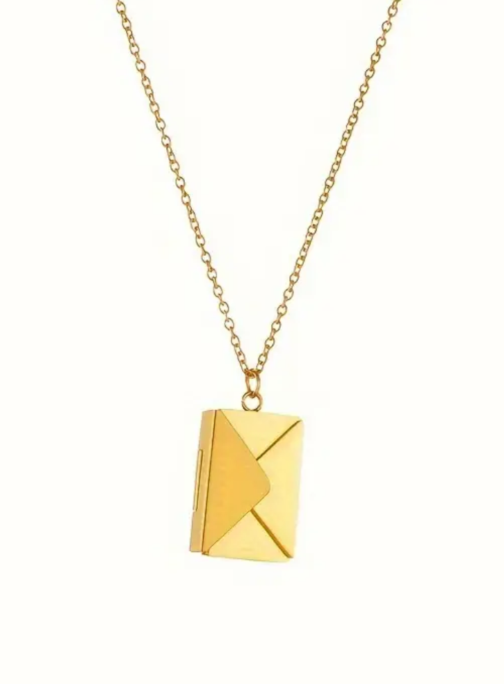 Gold Custom Engraved Stainless Steel Envelope With Letter Necklace