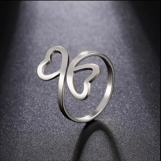 Stainless Steel Adjustable Double Heart Ring