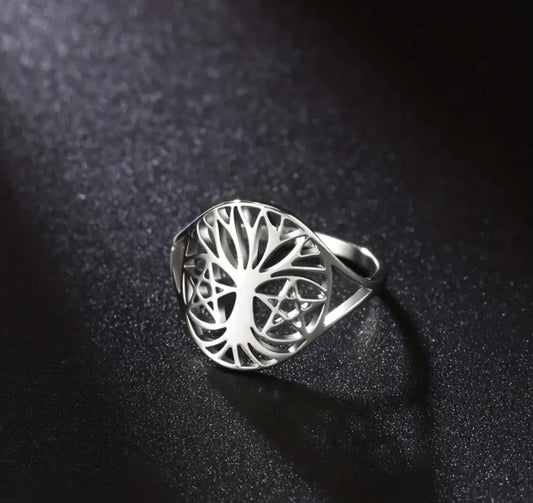 Stainless Steel Tree of Life Star of David Ring