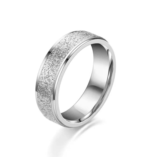 Stainless Steel Frosted Band Ring Silver