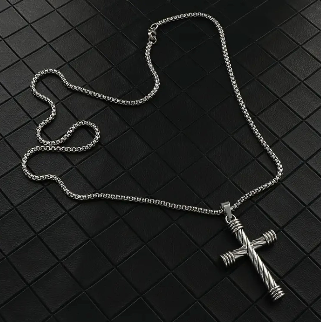 Men’s Vintage Rope Style Stainless Steel Cross Necklace