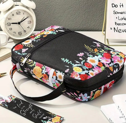 “The Lord Is My Strength” Black Floral Print Bible Case