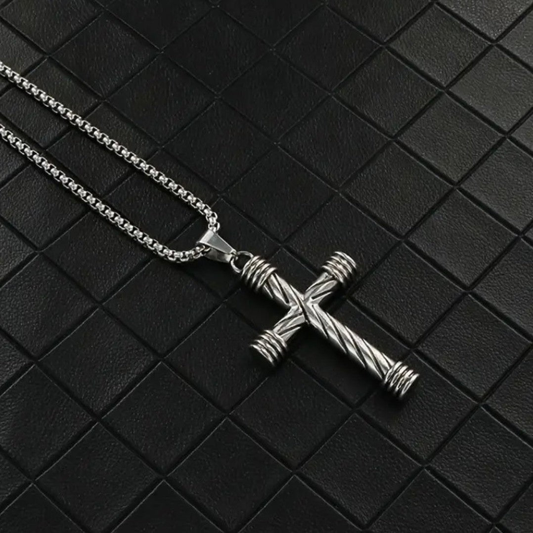 Men’s Vintage Rope Style Stainless Steel Cross Necklace
