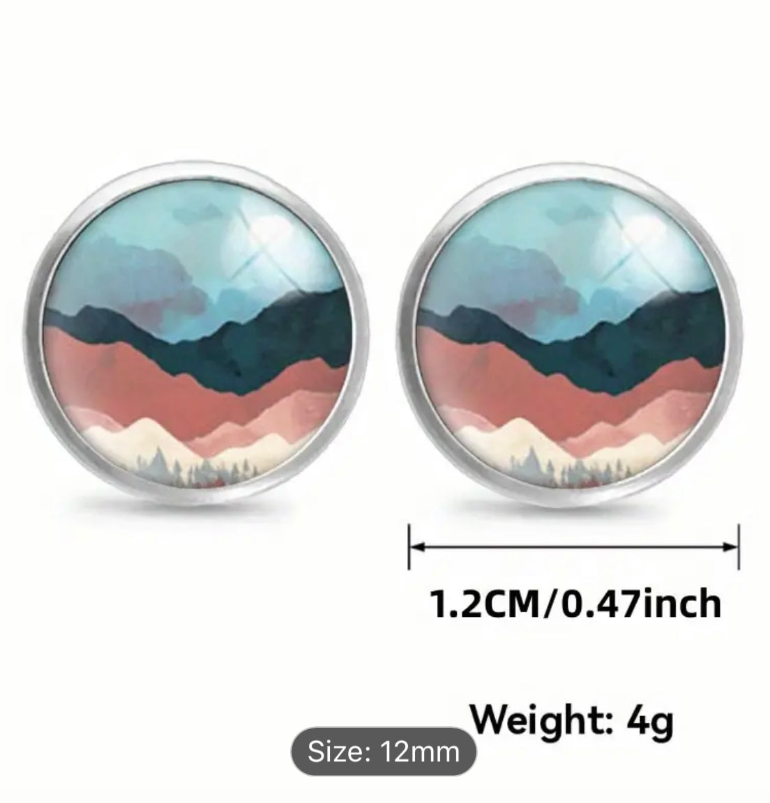 Stainless Steel Mountain Art Round Glass Earrings