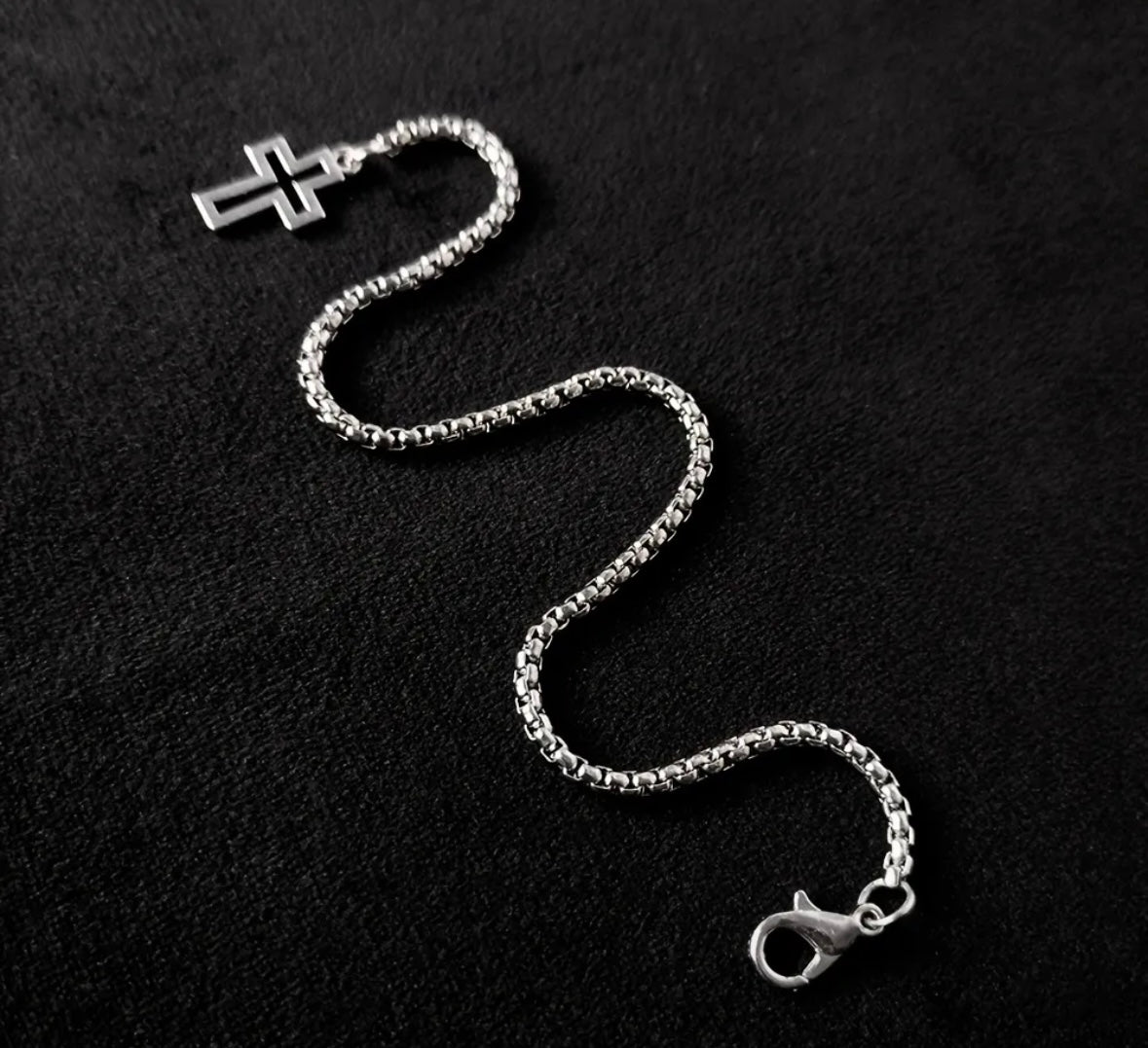 Stainless Steel Box Chain Cross Bracelet