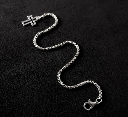 Stainless Steel Box Chain Cross Bracelet