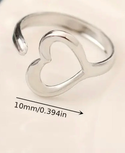 Stainless Steel Adjustable Heart Ring