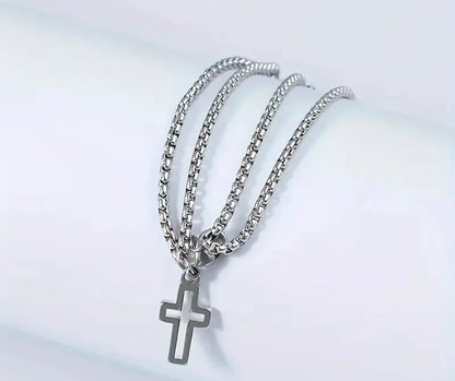 Stainless Steel Double Layer Box Chain Cross Bracelet