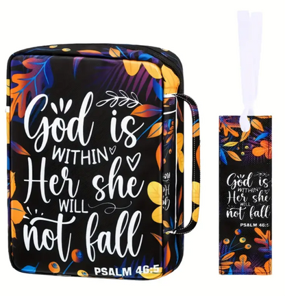 “God Is Within Her” Floral Bible Case With Handle