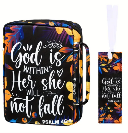 “God Is Within Her” Floral Bible Case With Handle