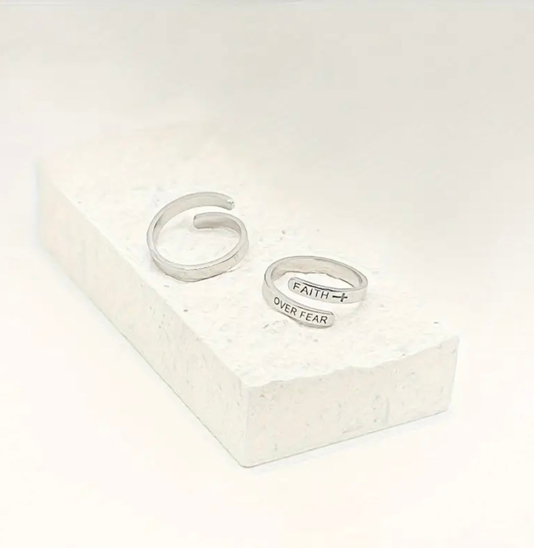 Stainless Steel Faith Over Fear Adjustable Ring