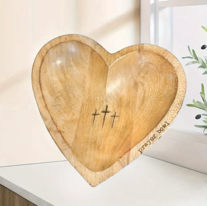 Wooden Heart Shaped Prayer Bowl with Prayer Cards