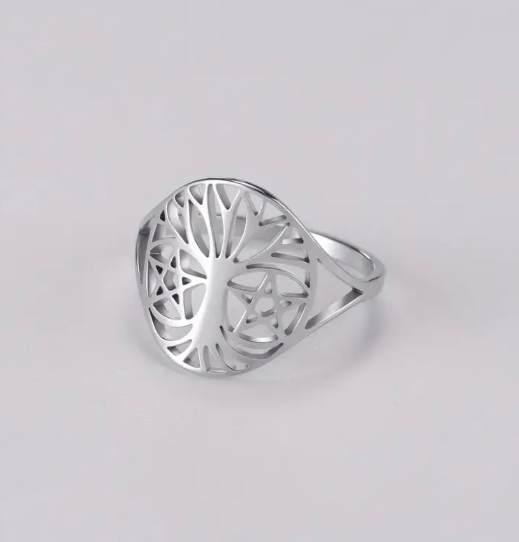 Stainless Steel Tree of Life Star of David Ring