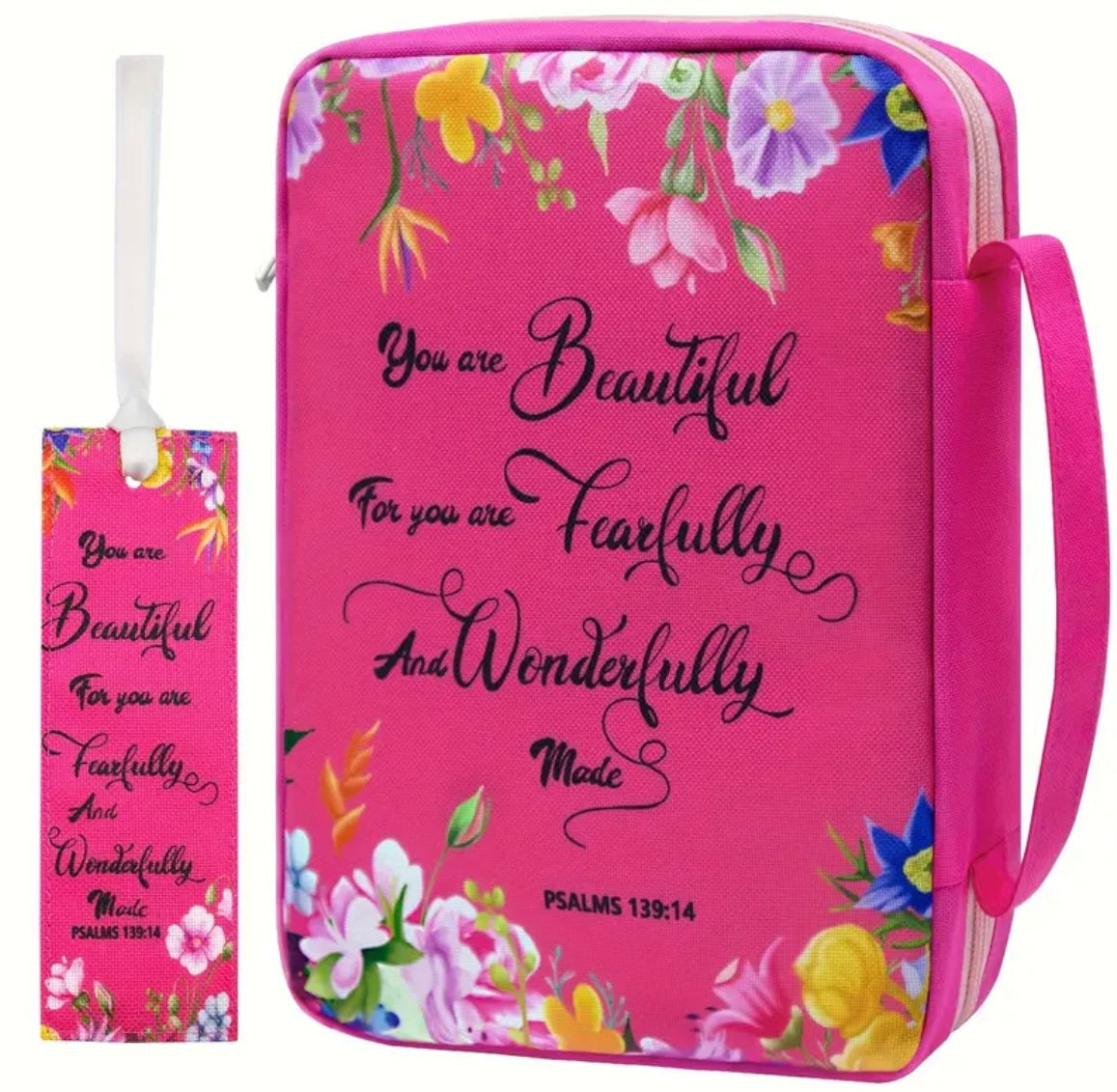 Pink Floral Psalms 139:14 Bible Case