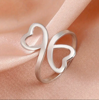 Stainless Steel Adjustable Double Heart Ring