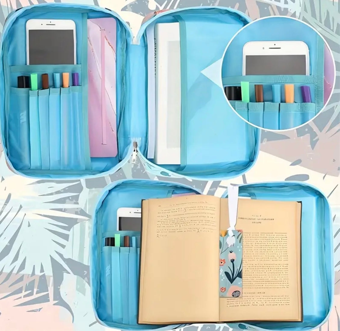 Aquamarine Floral Bible Case With Handle