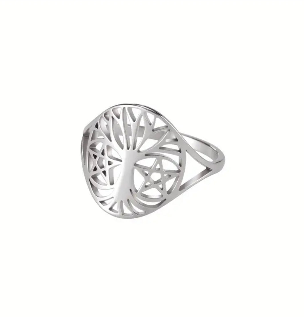 Stainless Steel Tree of Life Star of David Ring