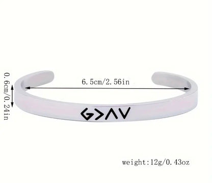 Stainless Steel “God Is Greater” Adjustable Cuff Bracelet