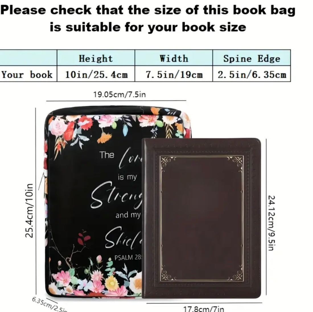 “The Lord Is My Strength” Black Floral Print Bible Case