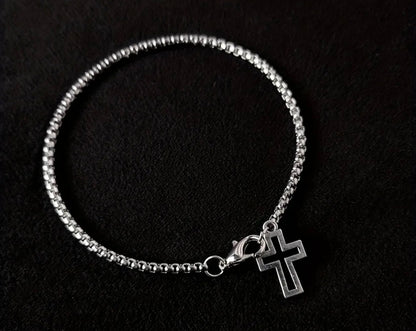 Stainless Steel Box Chain Cross Bracelet