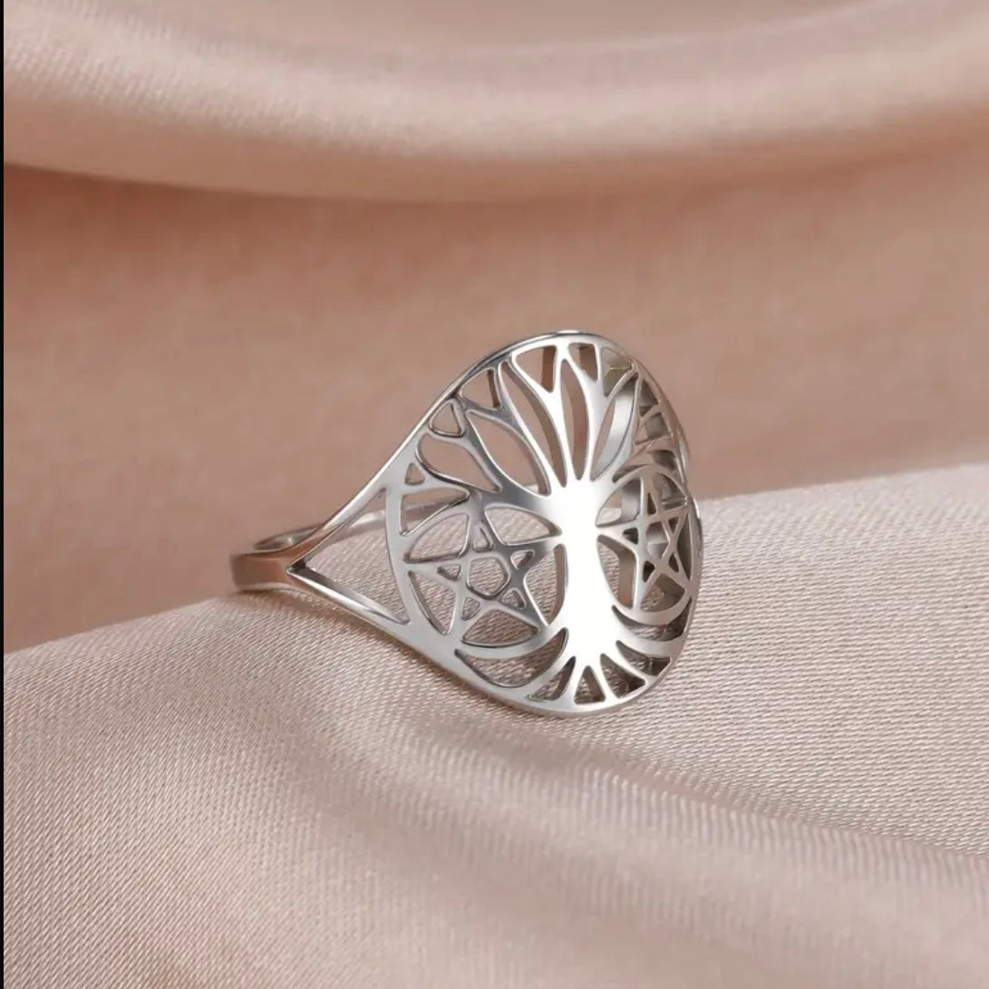 Stainless Steel Tree of Life Star of David Ring