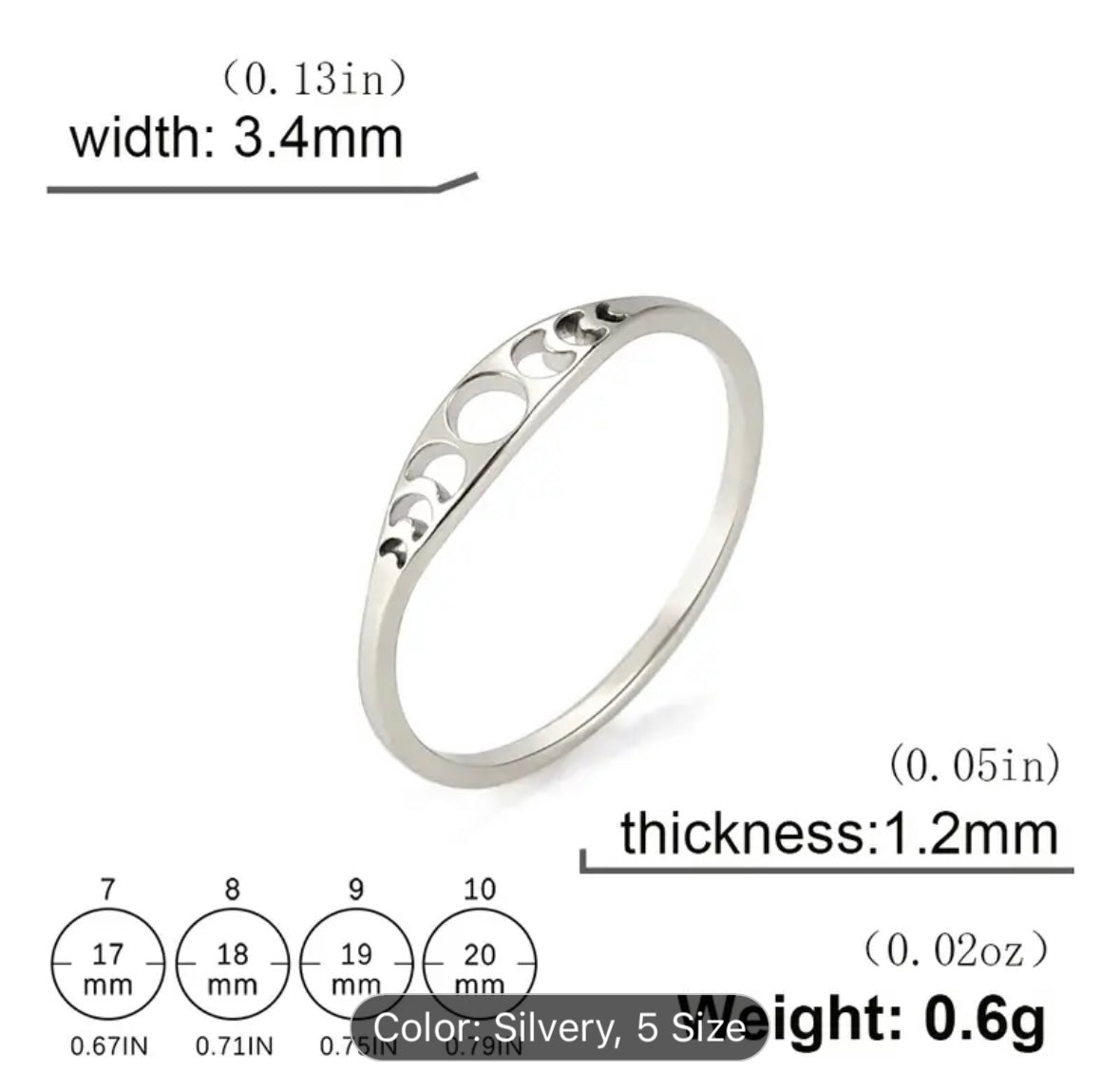 Stainless Steel Moon Phase Ring