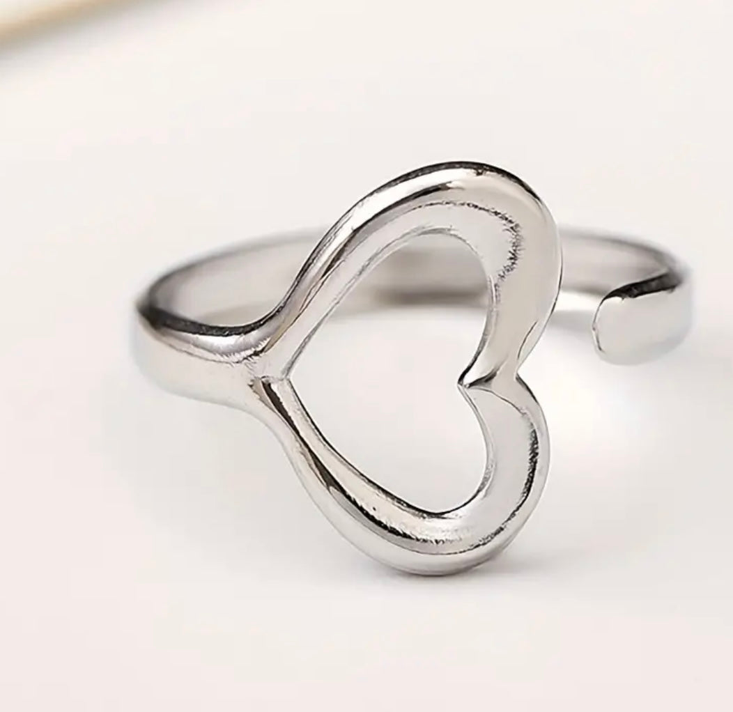 Stainless Steel Adjustable Heart Ring