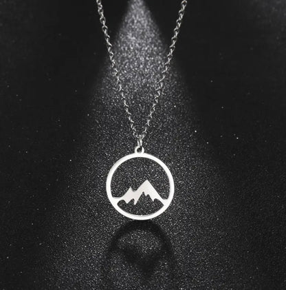 Stainless Steel Mountain Pendant Necklace