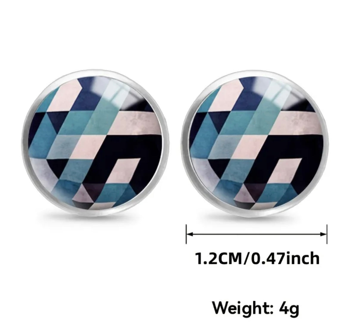 Stainless Steel Geometric Black/Blue Round Glass Earrings