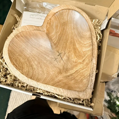 Wooden Heart Shaped Prayer Bowl with Prayer Cards