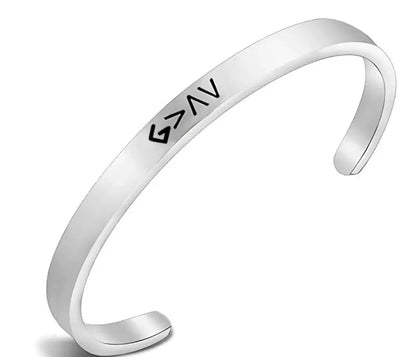 Stainless Steel “God Is Greater” Adjustable Cuff Bracelet