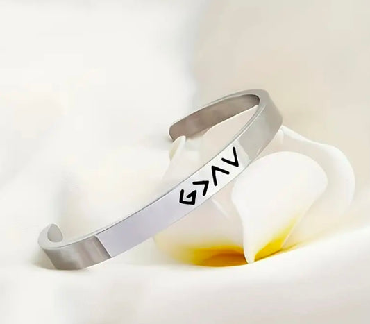 Stainless Steel “God Is Greater” Adjustable Cuff Bracelet