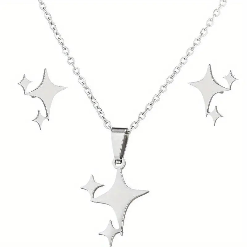 Stainless Steel Dancing Star Necklace and Earring Set