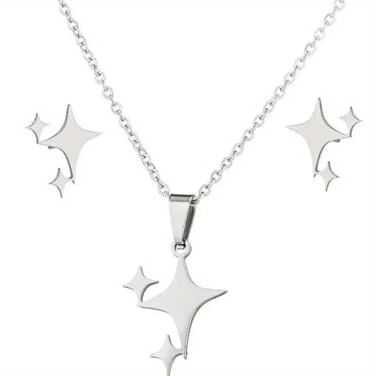 Stainless Steel Dancing Star Necklace and Earring Set