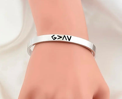 Stainless Steel “God Is Greater” Adjustable Cuff Bracelet