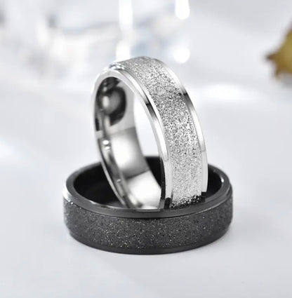 Stainless Steel Frosted Band Ring Silver