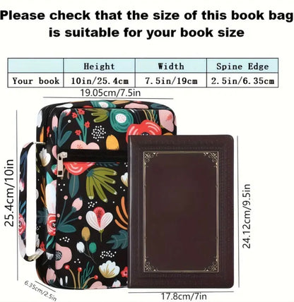 Black Floral Print Bible Case With Handle