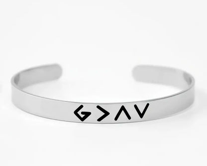 Stainless Steel “God Is Greater” Adjustable Cuff Bracelet