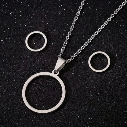 3pcs New Stainless Steel Open Circle Necklace and Earring Set