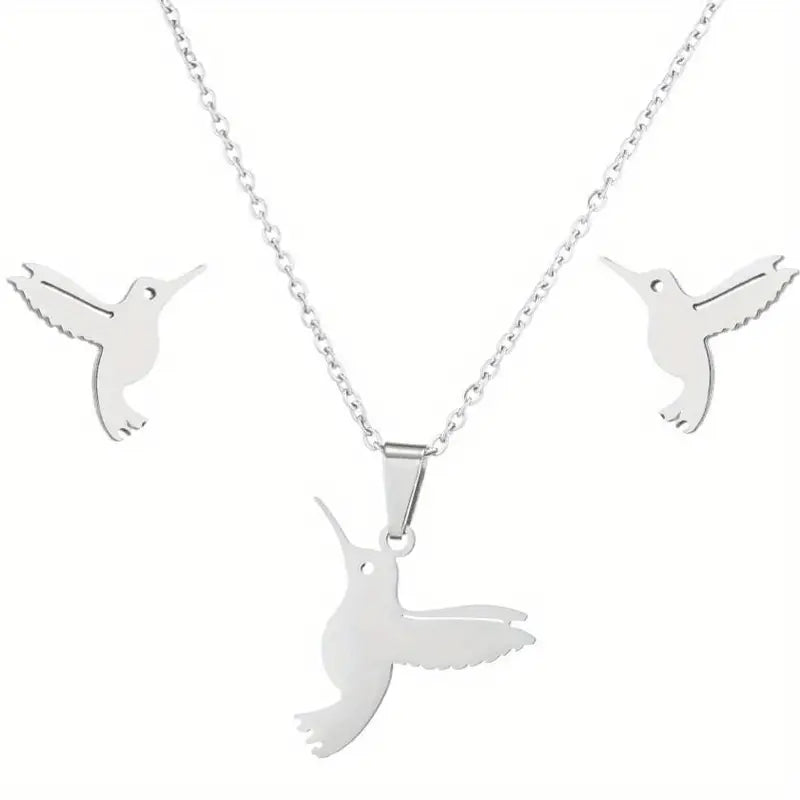 3pcs New Stainless Steel Hummingbird Necklace and Earring Set